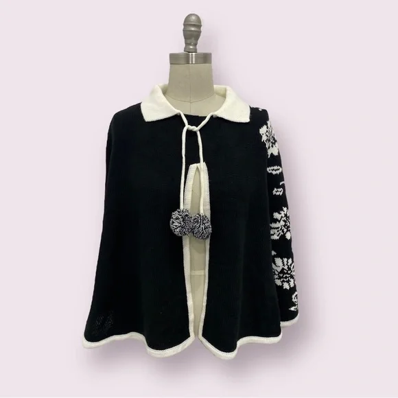 Women’s Knit Floral Pullover Wrap Audrey & Grace Black And White Size OS - Picture 1 of 5